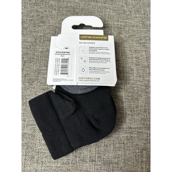 Feetures Elite Black Max Cushion Low Cut Socks Size M (Men 6-8.5 Women 7-9.5) - Picture 2 of 3